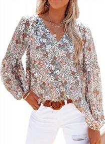 img 4 attached to Boho Floral Print V-Neck Loose Blouses For Women: SHEWIN Casual Long Sleeve Shirts Tops