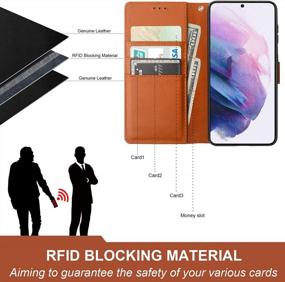 img 2 attached to Samsung Galaxy S21 Wallet Case: Genuine Leather RFID Blocking, Magnetic Clasp Folio Cover W/Wireless Charging & Wrist Strap - ONETOP