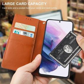 img 1 attached to Samsung Galaxy S21 Wallet Case: Genuine Leather RFID Blocking, Magnetic Clasp Folio Cover W/Wireless Charging & Wrist Strap - ONETOP