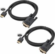 2-pack femoro hdmi to vga cables - 6ft male to male braided cord adapters for connecting computers, laptops, and desktops to monitors, projectors, and hdtvs - black logo