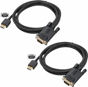 img 4 attached to 2-Pack FEMORO HDMI To VGA Cables - 6Ft Male To Male Braided Cord Adapters For Connecting Computers, Laptops, And Desktops To Monitors, Projectors, And HDTVs - Black