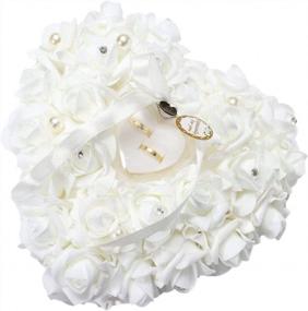 img 4 attached to Yosoo White Ring Pillow Lace Crystal Rose Wedding Heart Ring Box Ring Holder With Elegant Satin Flora Jewelry Case Wedding Accessories 15X13Cm/5.9X5.11Inch