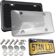 unbreakable black license plate frame & cover combo - aootf clear bubble novelty plate protector to protect car tags, plates, screws and caps. logo