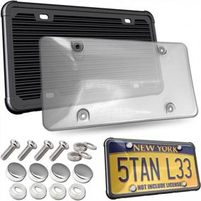 img 4 attached to Unbreakable Black License Plate Frame & Cover Combo - Aootf Clear Bubble Novelty Plate Protector To Protect Car Tags, Plates, Screws And Caps.