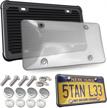 unbreakable black license plate frame & cover combo - aootf clear bubble novelty plate protector to protect car tags, plates, screws and caps. logo