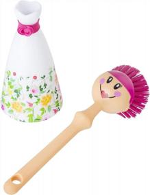 img 2 attached to 9-2/5 Inch Vigar Dolls Bergamot Dish Brush With Printed Dress