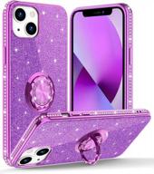 блестящий алмазный чехол для iphone 13 с кольцевой подставкой, милый защитный чехол для женщин, девочек, совместимый с iphone 13 6.1 inch 2021 - пурпурный логотип