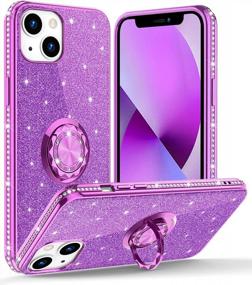 img 4 attached to Glitter Diamond IPhone 13 Case With Ring Stand, Cute Protective Cover For Women Girls Compatible With IPhone 13 6.1 Inch 2021 - Purple