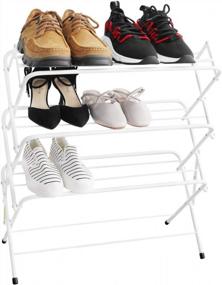 img 4 attached to Zenree 4 Tier Folding Shelf Organizer - Portable Metal Storage Shoe Rack For College Dorms & Apartments, Matt White