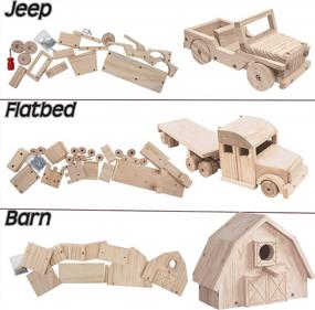img 3 attached to Kraftic Woodworking Building Kit For Kids And Adults, Set Of 3 Educational DIY Carpentry Construction Wood Model Kit Toy Projects For Boys And Girls - Off-Road Vehicle , Flatbed And Barn