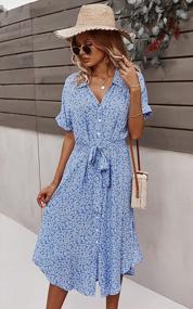 img 3 attached to Angashion Women Dresses Casual Short Sleeves Floral Print Button Down V Neck Summer Boho Midi Dress