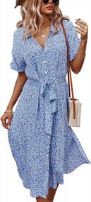 img 4 attached to Angashion Women Dresses Casual Short Sleeves Floral Print Button Down V Neck Summer Boho Midi Dress