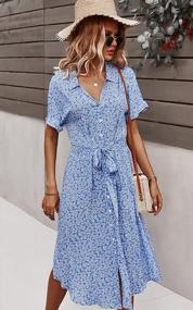 img 2 attached to Angashion Women Dresses Casual Short Sleeves Floral Print Button Down V Neck Summer Boho Midi Dress