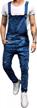 men's slim fit denim bib overalls with ripped jeans and pockets logo
