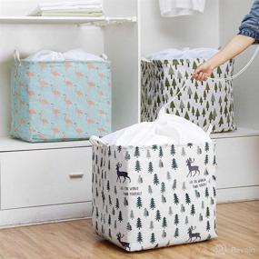 img 3 attached to 🦩 Yosayd 19.6x15.7x19.6 Canvas Laundry Hamper, Rectangle Flamingo Foldable Large Hamper Basket