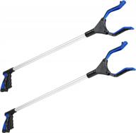 rirether 2-pack 32 inch grabber tool for elderly, non-foldable aluminum alloy reacher grabber with magnetic tip and hook, rotating gripper, wide jaw reaching aid (32 inch, blue) logo