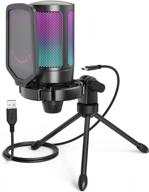 fifine usb gaming microphone for pc ps5 - quick mute, rgb indicator, tripod stand, pop filter, shock mount & gain control for streaming discord twitch podcasts videos- ampligame logo