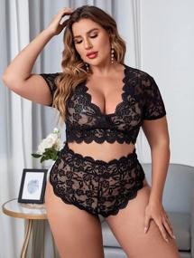 img 3 attached to Sexy Plus Size Allover Lace Deep V Bra And High Waist Panty Lingerie Set For Women'S Nightwear, Clubwear, And Intimate Apparel