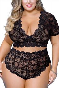 img 4 attached to Sexy Plus Size Allover Lace Deep V Bra And High Waist Panty Lingerie Set For Women'S Nightwear, Clubwear, And Intimate Apparel