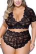 sexy plus size allover lace deep v bra and high waist panty lingerie set for women's nightwear, clubwear, and intimate apparel logo