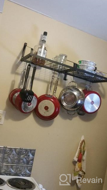 img 1 attached to Wall-Mounted Pot Rack Set Of 2 With 16 Hooks - Love-KANKEI Kitchen Organizer To Hold Cookware And Utensils - White Shelves For Easy Storage review by Andrea Joint