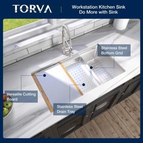 img 2 attached to TORVA 30-Inch Undermount Kitchen Sink, Single Bowl 16 Gauge Stainless Steel With Bamboo Cutting Board And Drain Tray - 30 X 19 X 10 Inches