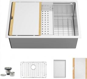 img 4 attached to TORVA 30-Inch Undermount Kitchen Sink, Single Bowl 16 Gauge Stainless Steel With Bamboo Cutting Board And Drain Tray - 30 X 19 X 10 Inches