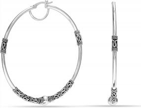 img 3 attached to LeCalla LARGE 925 Sterling Silver Two-Tone Oxidized Balinese Hoop Earrings For Women