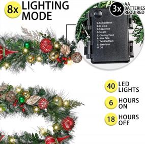 img 1 attached to Valery Madelyn Pre-Lit 9 Feet Traditional Red Green Gold Christmas Garland With 40 LED Warm Lights And Ball Ornaments Berries For Front Door Window Fireplace Mantle Xmas Decor, Battery Operated