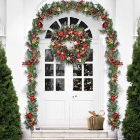 img 2 attached to Valery Madelyn Pre-Lit 9 Feet Traditional Red Green Gold Christmas Garland With 40 LED Warm Lights And Ball Ornaments Berries For Front Door Window Fireplace Mantle Xmas Decor, Battery Operated