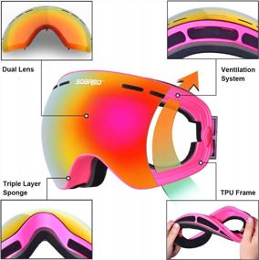 img 2 attached to Зимние лыжные очки для сноуборда с двухслойными сферическими линзами, защитой от ультрафиолетового излучения 400 и технологией защиты от запотевания - подходят для мужчин и женщин, совместимы с OTG