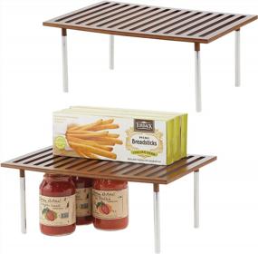 img 4 attached to Organic Bamboo Kitchen Storage Shelf - Cabinet, Pantry, And Countertop Organizer - Stackable, 2 Pack - Brown