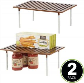 img 3 attached to Organic Bamboo Kitchen Storage Shelf - Cabinet, Pantry, And Countertop Organizer - Stackable, 2 Pack - Brown