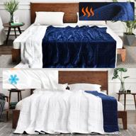 спите спокойно круглый год с двусторонним утяжеленным одеялом omystyle: темно-синий/белый, королевский размер, 20 фунтов, теплый короткий плюш и охлаждающая ткань tencel, сумка для переноски в комплекте логотип