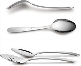 img 3 attached to 5-Piece Silverware Serving Utensils, HaWare Durable Stainless Steel Serving Spoon Fork, Mirror Polished And Dishwasher Safe