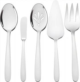 img 4 attached to 5-Piece Silverware Serving Utensils, HaWare Durable Stainless Steel Serving Spoon Fork, Mirror Polished And Dishwasher Safe