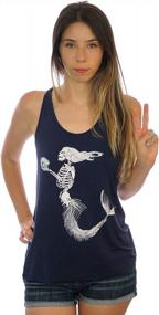 img 4 attached to Shop Delfina Mermaid Siren Skeleton Holding Clam With Pearl Racerback Tank Top