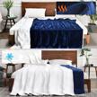 stay cozy and comfy with our reversible weighted blanket king size: warm plush and cool tencel fabric double-sided blanket for couples with carry bag- navy blue and white logo
