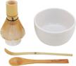 matcha bowl set by bamboomn - white includes bowl, rest, tea whisk, chasaku, and tea spoon - 1 set logo