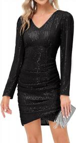img 4 attached to KANCY KOLE Women Sequin Party Dress V Neck Puff Long Sleeve Ruched Bodycon Glitter Dress For Women Sexy