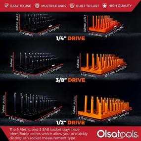 img 2 attached to 🧰 Olsa Tools Socket Organizer Trays: 6 PC SAE & Metric Holder for 1/4, 3/8, 1/2" Drive, Deep & Shallow Storage in Orange - Professional Grade Tool Box Organizer