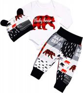 adorable baby bear letter print romper and long pants set with hat for newborn boys and girls, perfect for fall and winter outfits - hkall 3pcs baby clothes logo