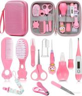 baby healthcare and grooming kit, safety newborn nursery care set, with hair brush, nail clipper, thermometer, pacifier clip, nasal aspirator for newborn infant baby girls boys (pink) logo