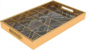img 4 attached to MAONAME Gold Decorative Tray - Printed Marble Glass Serving Tray W/ Handles For Coffee Table, Ottoman & Bathroom Vanity - 15.75" X 10.2" X 1.58