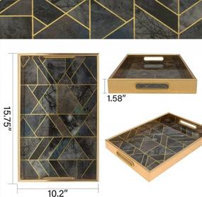 img 2 attached to MAONAME Gold Decorative Tray - Printed Marble Glass Serving Tray W/ Handles For Coffee Table, Ottoman & Bathroom Vanity - 15.75" X 10.2" X 1.58