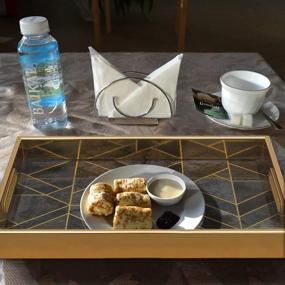 img 3 attached to MAONAME Gold Decorative Tray - Printed Marble Glass Serving Tray W/ Handles For Coffee Table, Ottoman & Bathroom Vanity - 15.75" X 10.2" X 1.58