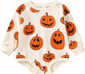 img 4 attached to Pumpkin Patch Baby Onesie: Adorable Romper With Oversized Long Sleeves For Halloween Fun And Fall Comfort