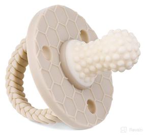 img 4 attached to Honeycomb Bubble Bump Beige SoothiPop - 3 Month+ Silicone Pacifier Teething Toy