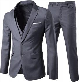 img 4 attached to Cloudstyle Men'S 3-Piece 2 Buttons Slim Fit Solid Color Jacket Smart Wedding Formal Suit