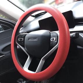 img 4 attached to 🚗 SWT1200 Leather Texture Soft Silicone Car Steering Wheel Cover in 10 Colors - Vibrant Red